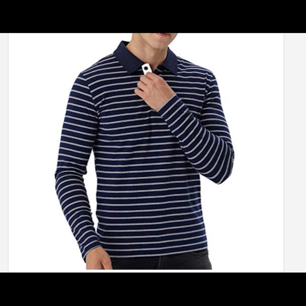 MLANM Men's Long Sleeve Stripe Polo Shirts Slim Fit
